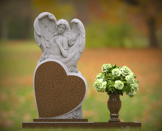 Angel Sculpture Upright Memorial with Heart Accent