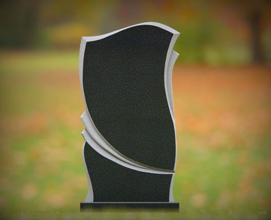 Asymmetrical Wave Upright Black Granite Headstone