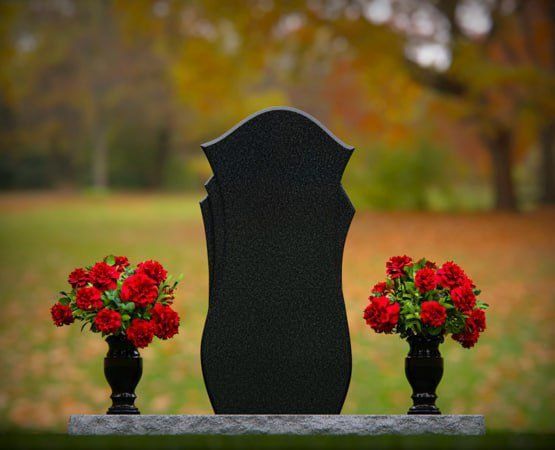 Classic Scalloped-Top Upright Black Granite Headstone