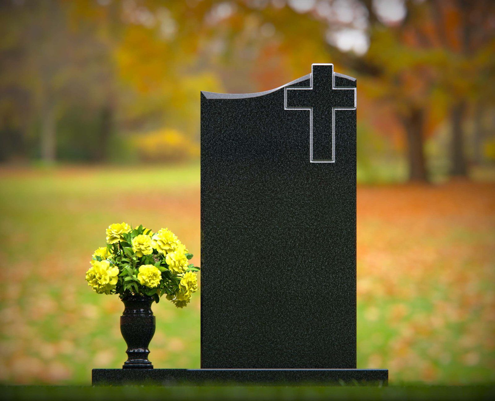 Single Upright Granite Headstone with Cross