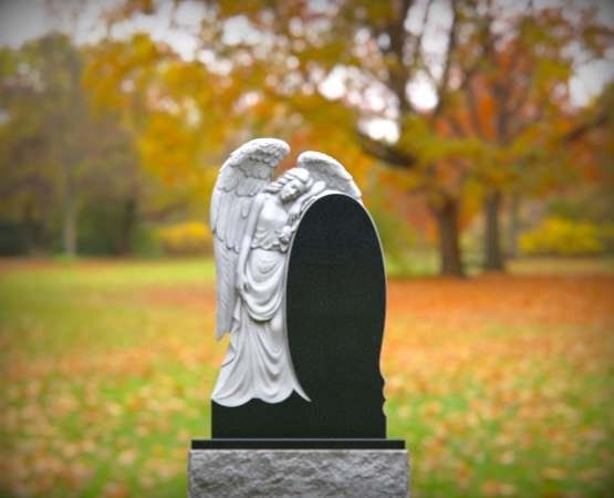 Carved Angel Hugging Oval Memorial Monument