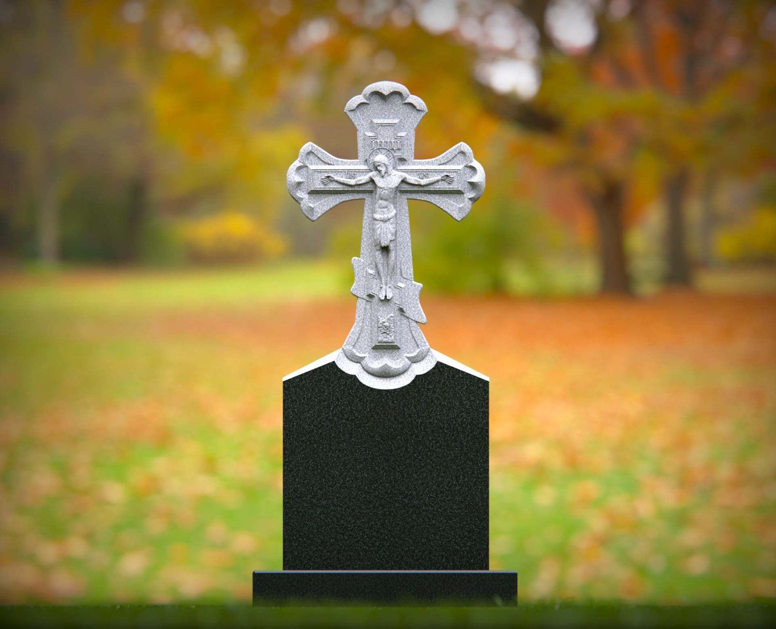Sculpted Crucifix Cross Upright Granite Headstone