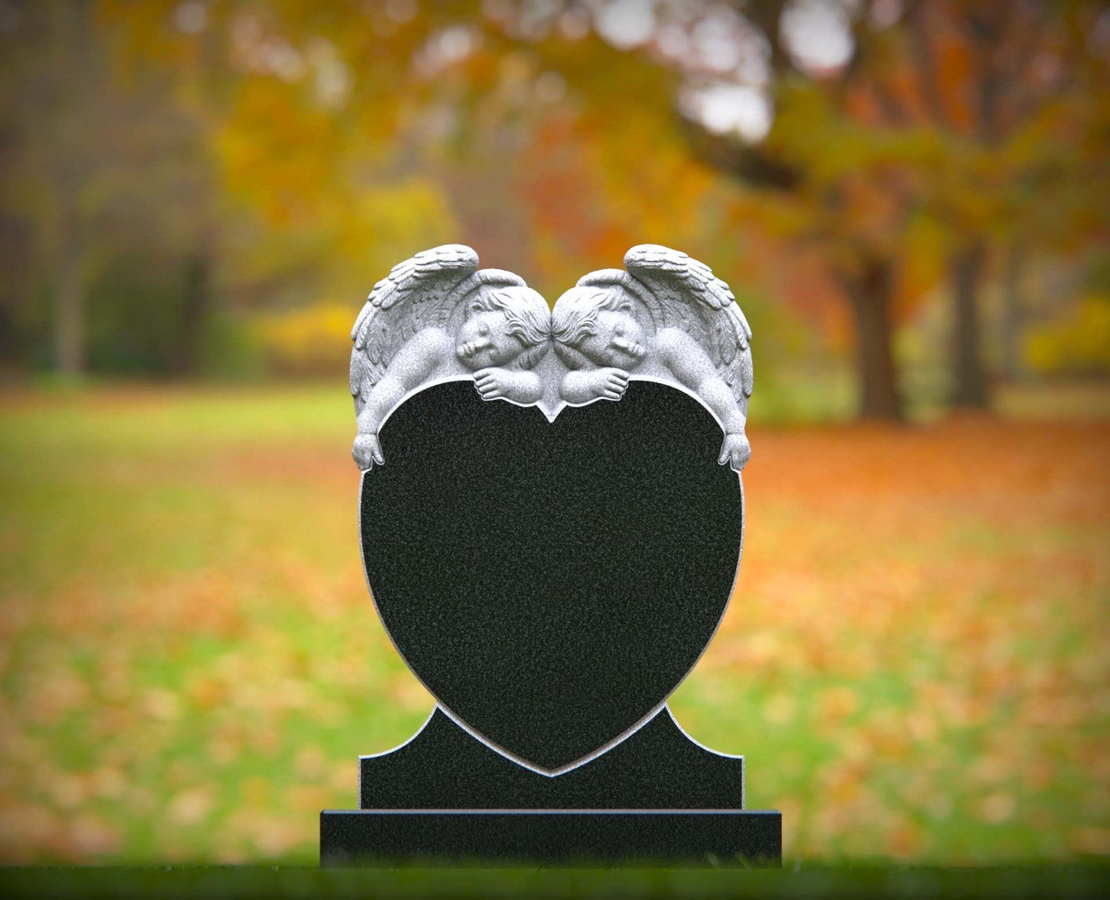 Twin Cherub Heart Granite Headstone