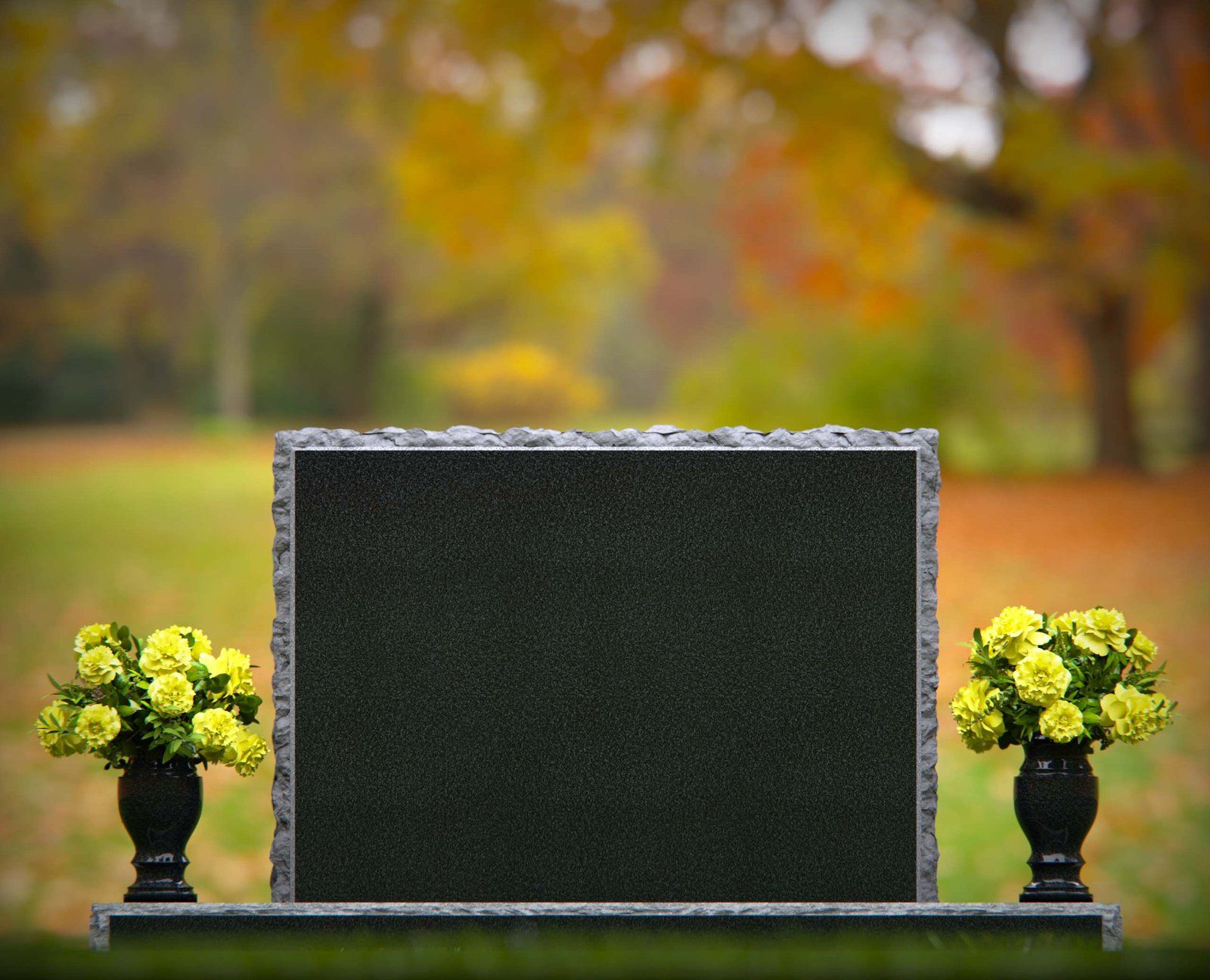 Rock-Edge Upright Headstone with Double Vases