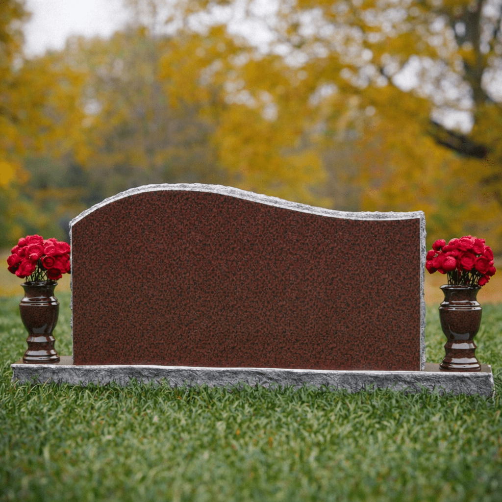 Serpentine-Top Companion Upright Granite Headstone with Two Vases