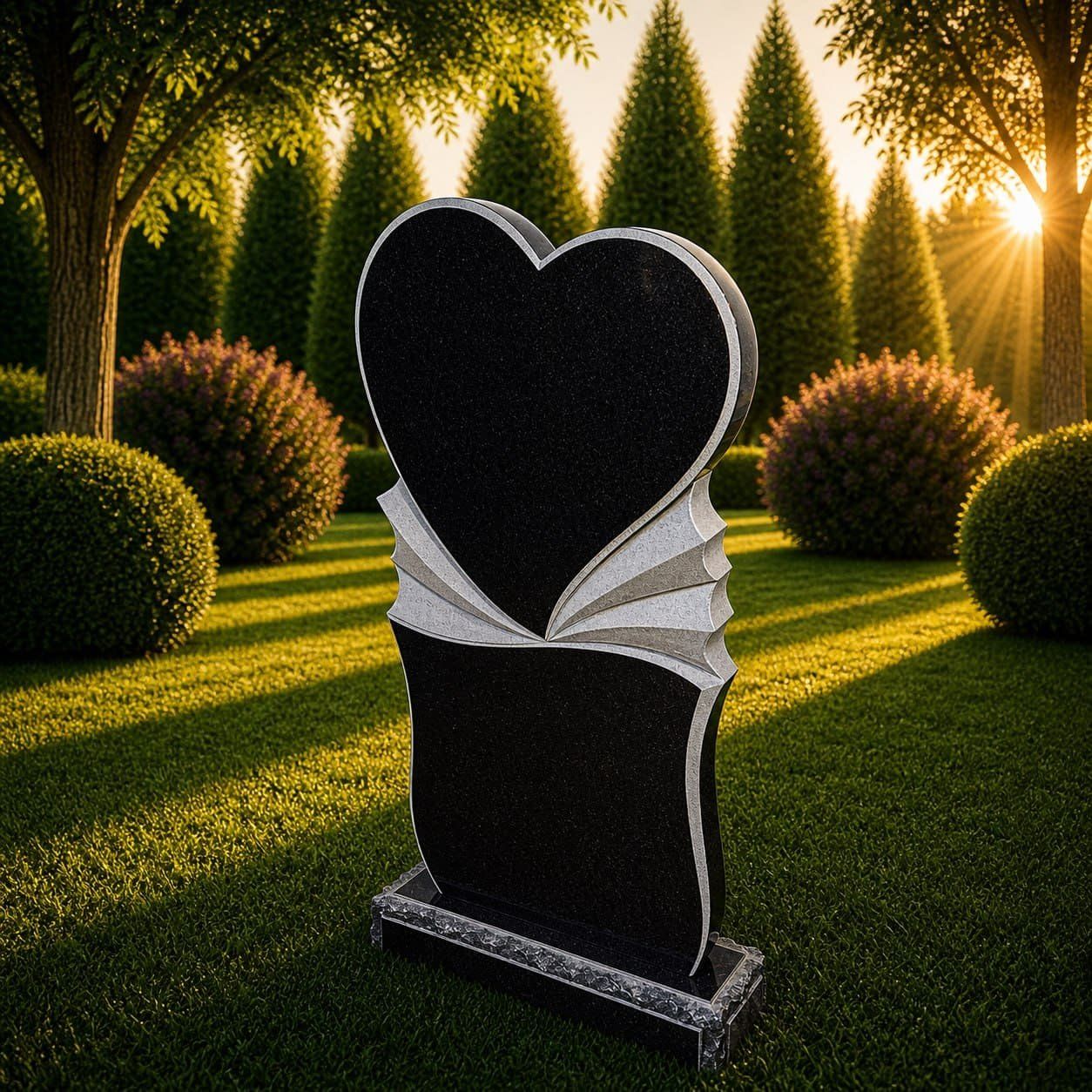 Heart Shape Granite Headstone with Sculpted Drape