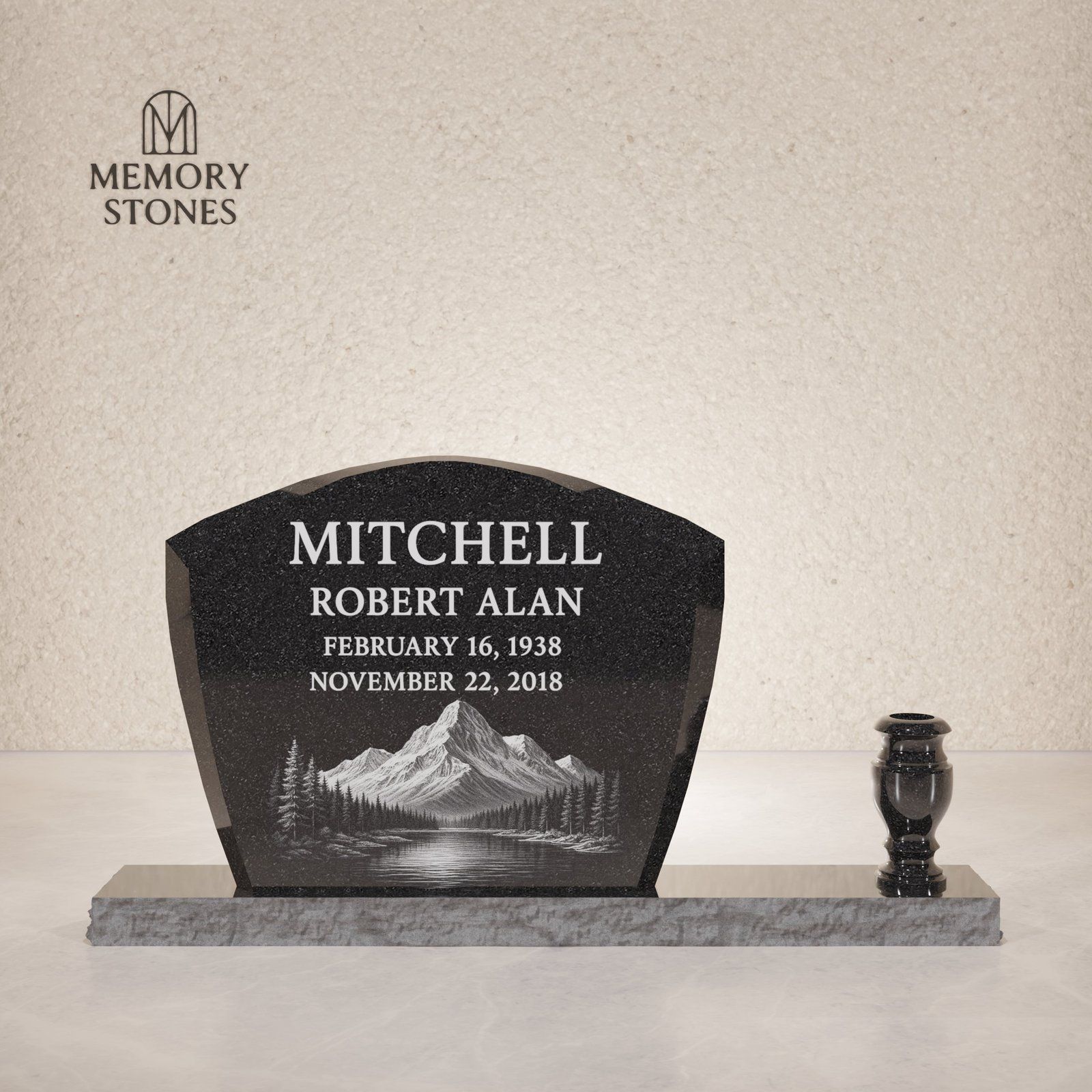 Classic Arch Top Granite Upright Headstone view 2