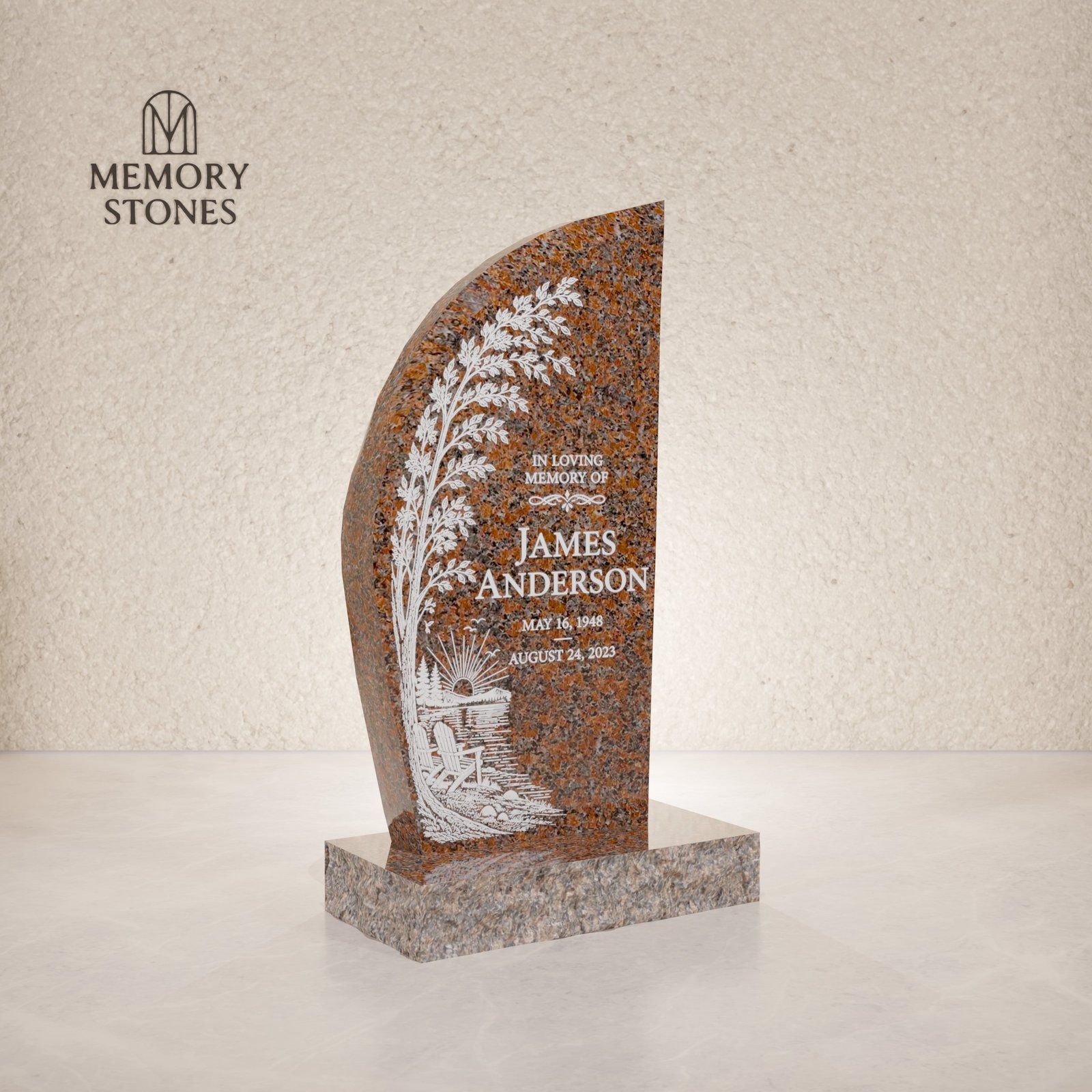 Modern Curved Granite Upright Headstone