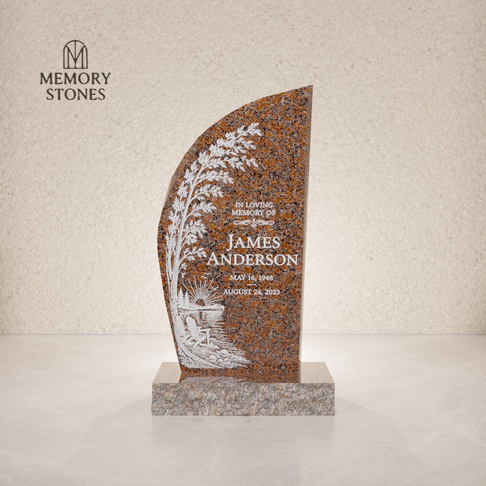 Modern Curved Granite Upright Headstone view 2