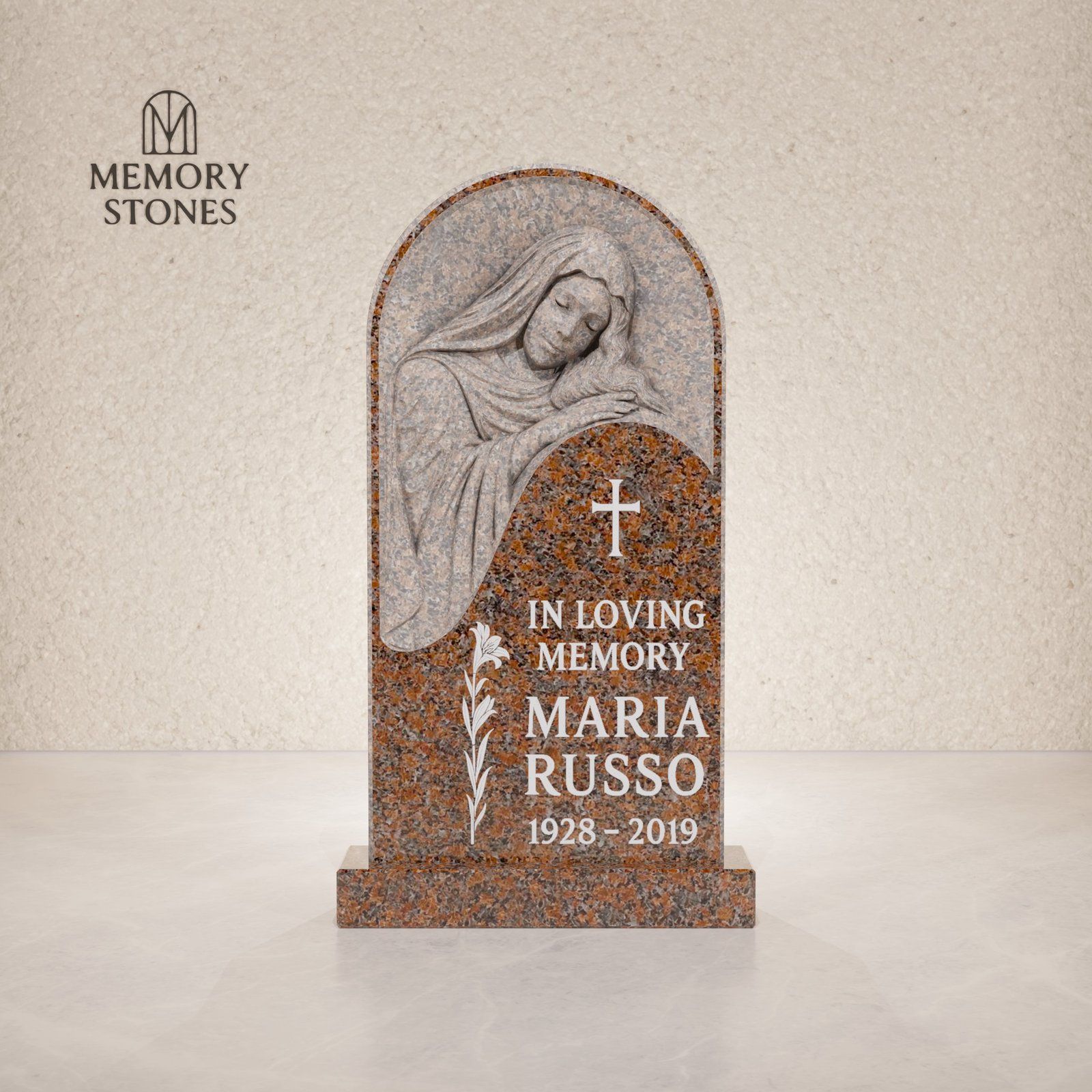 Madonna-Style Relief Upright Headstone view 2