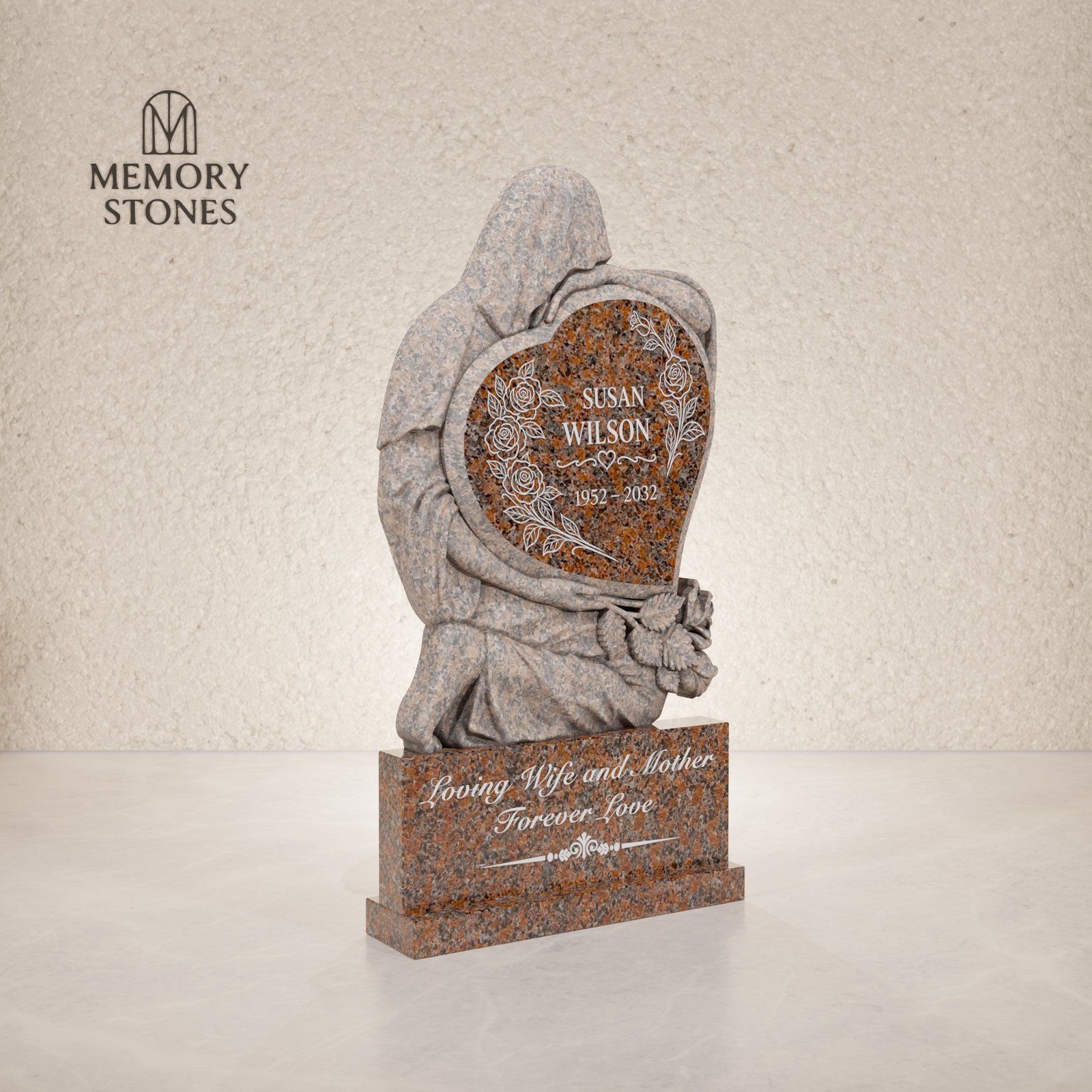 Guardian Embrace Heart Granite Headstone