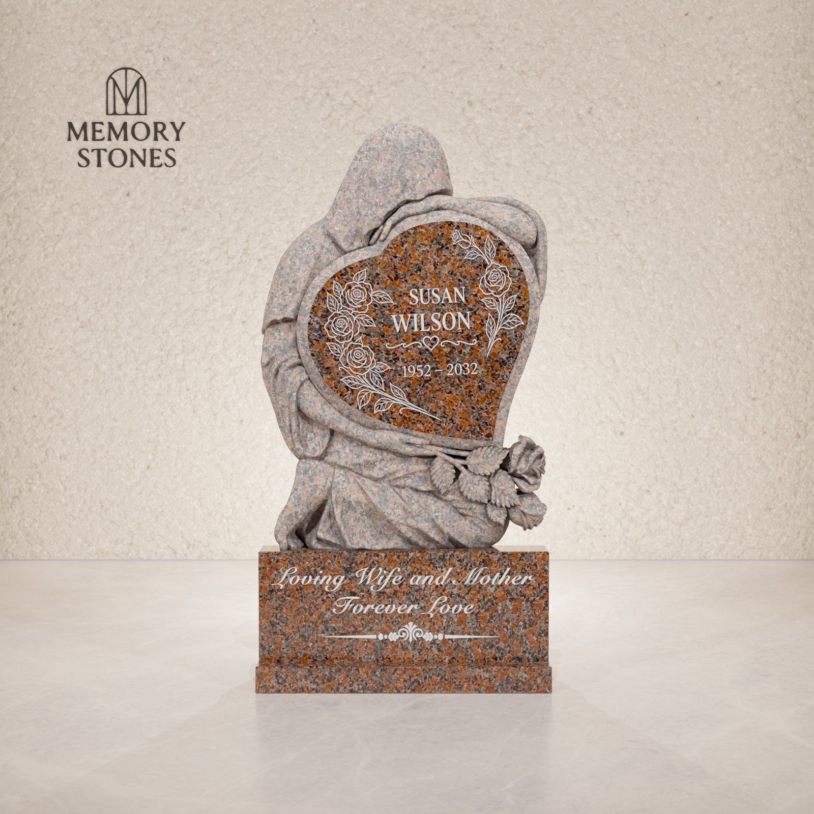 Guardian Embrace Heart Granite Headstone view 2