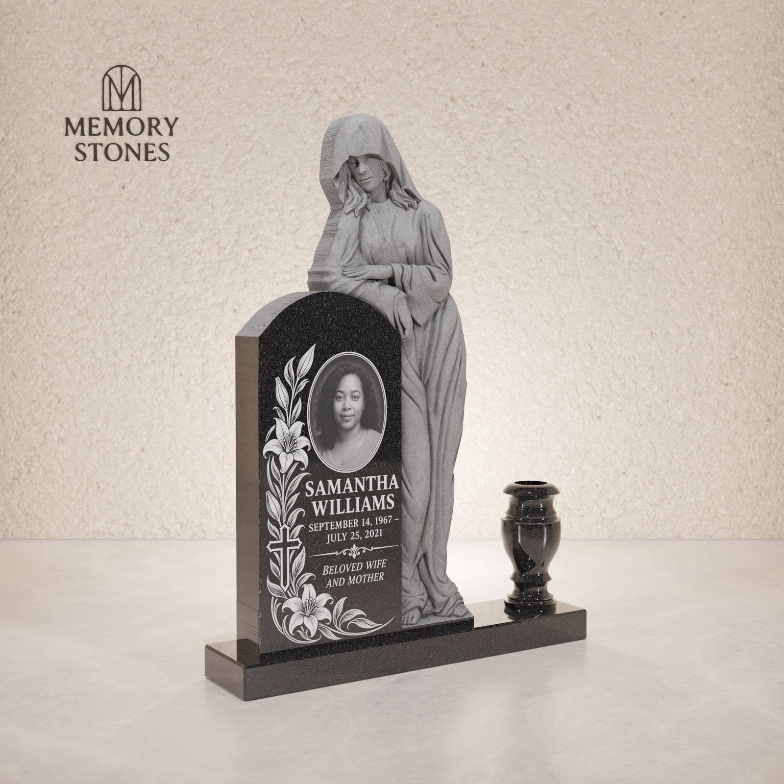 Sculpted Woman Shape Granite Headstone