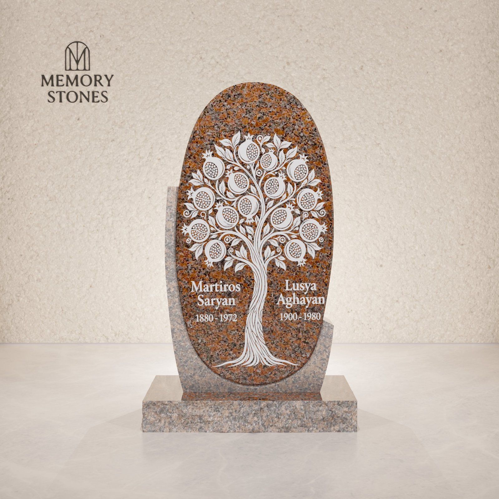 Oval Upright Granite Headstone view 2