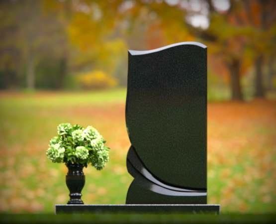 Modern Wave Upright Granite Headstone with Curved Base Accent