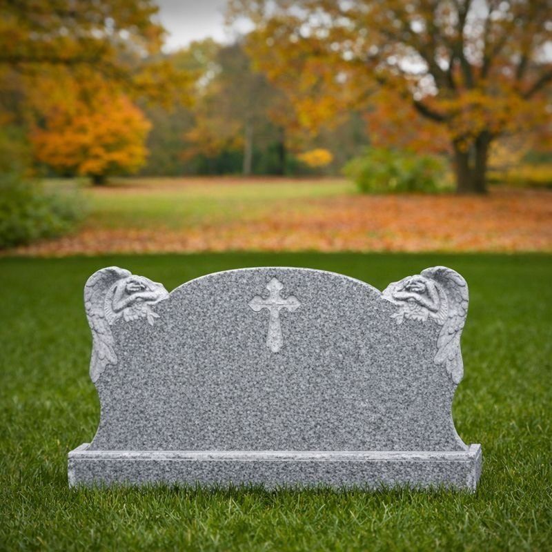 Companion Upright Headstone with Twin Angels and Cross