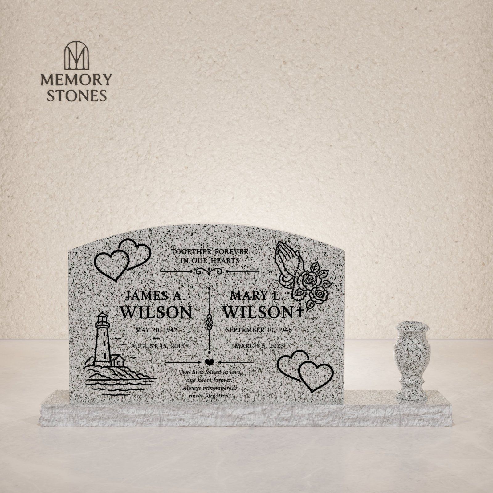 Companion Upright Granite Headstone view 2