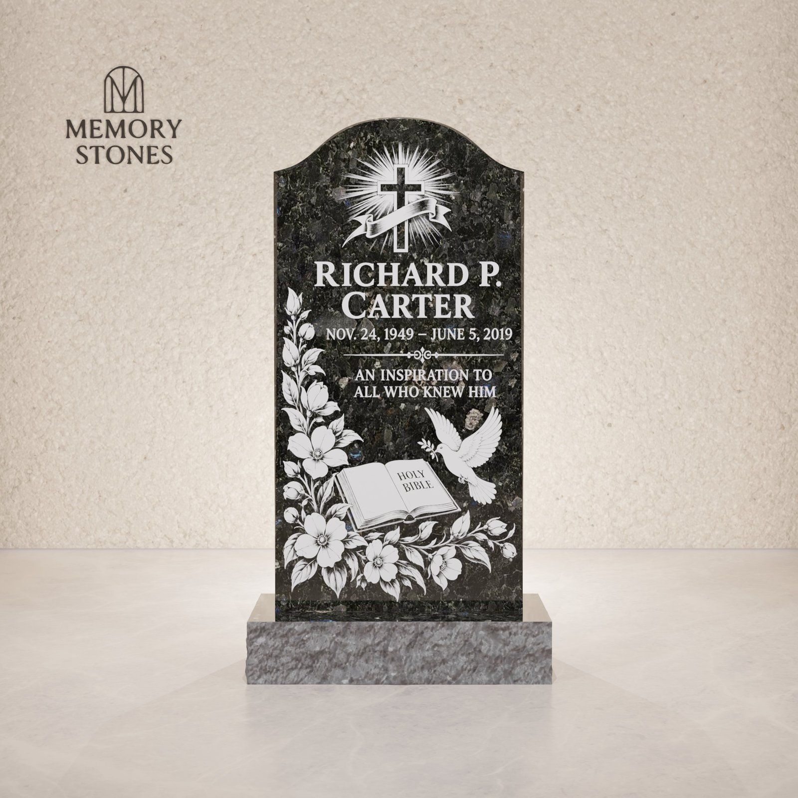 Arched Upright Headstone view 2