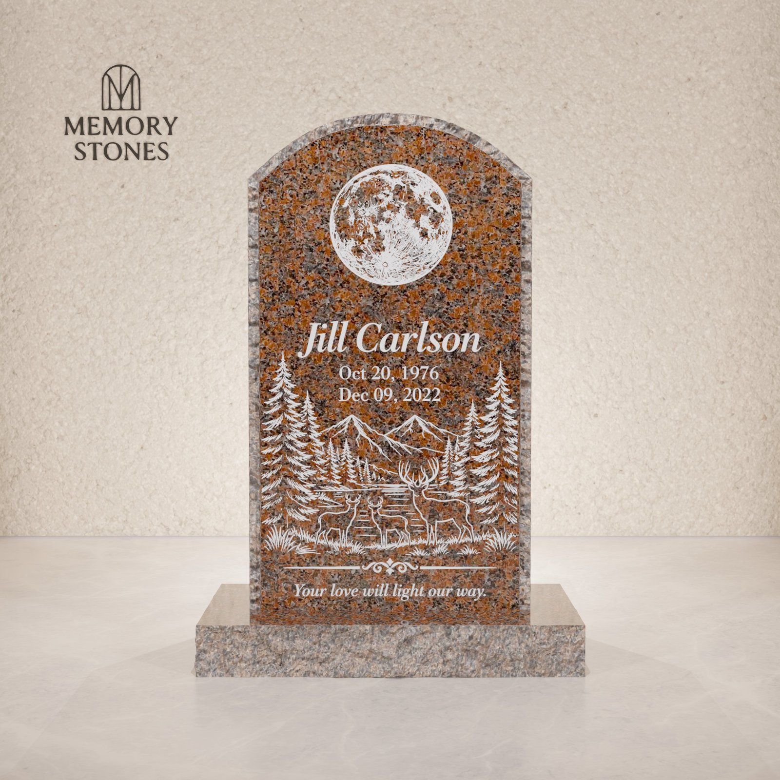 Arch-Top Upright Granite Headstone view 2