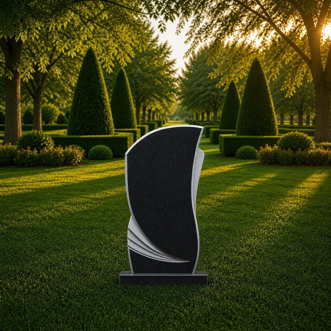 Modern Wave Single Upright Granite Headstone