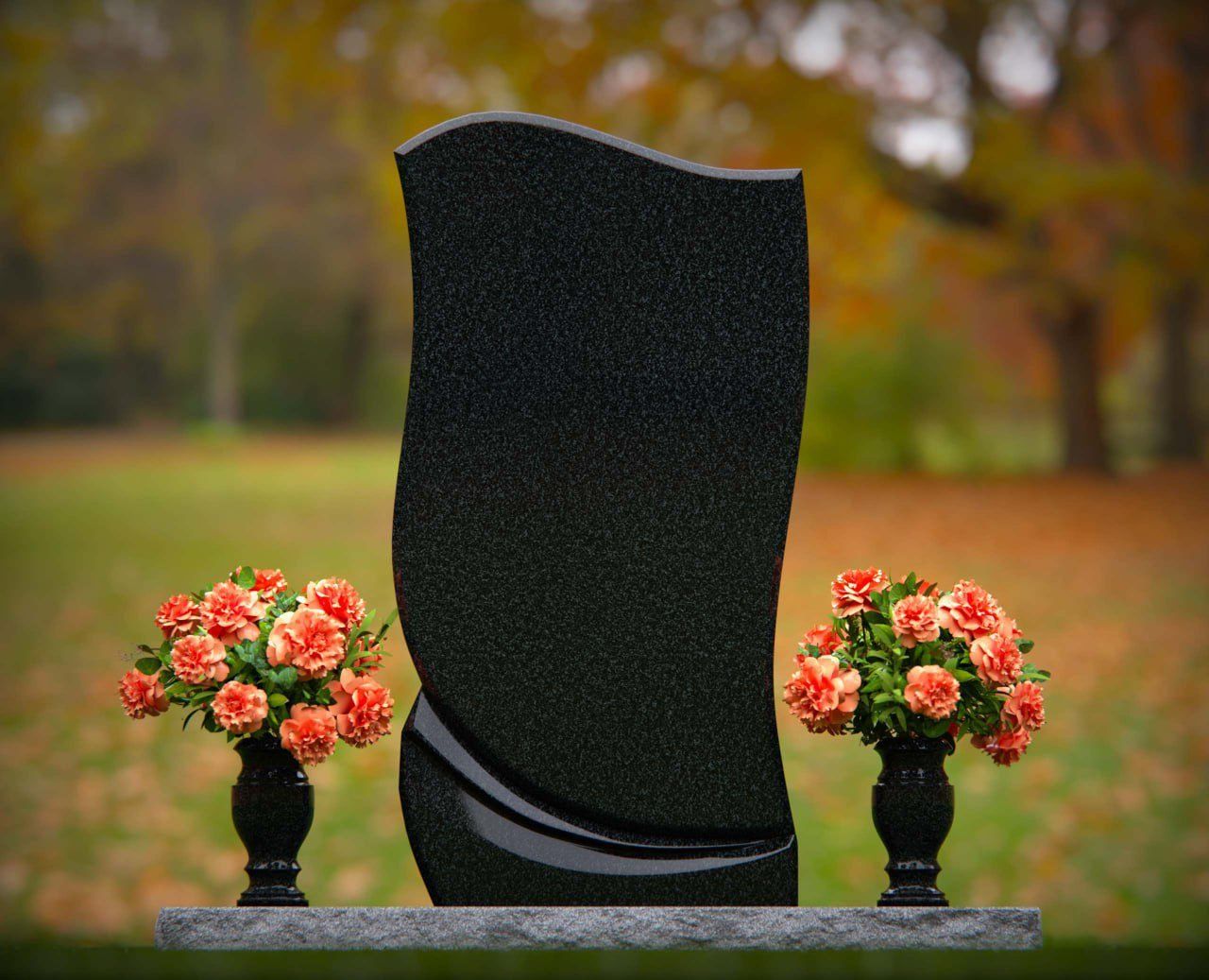 Modern Wave-Shape Upright Granite Headstone