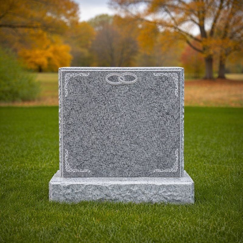 Classic Upright Granite Headstone with Corner Scrollwork
