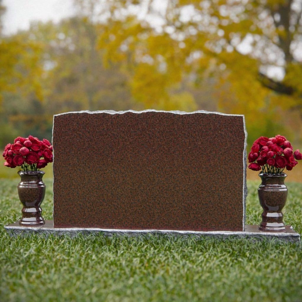 Rock-Pitched Top Companion Upright Granite Headstone
