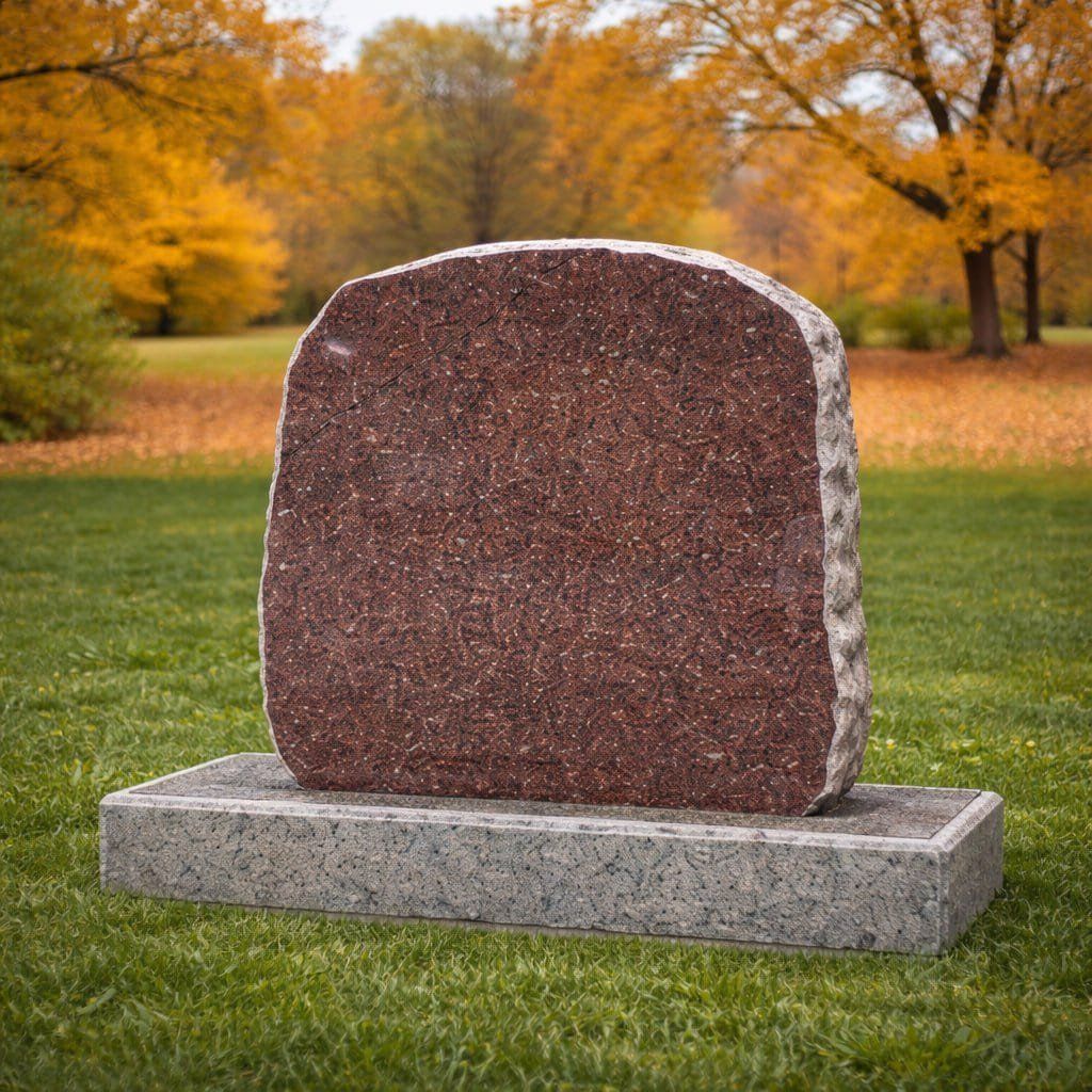 Rock-Edge Oval Upright Granite Headstone
