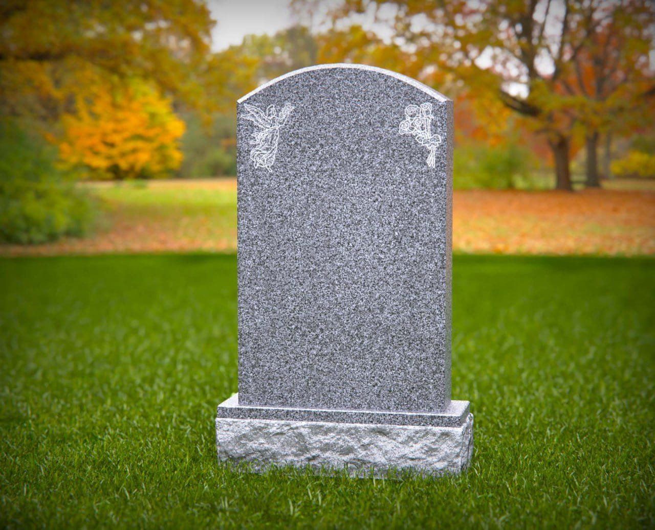 Round-Top Rock-Base Upright Headstone
