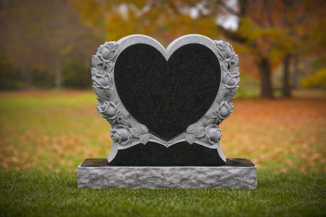 Heart Rose Carved Shape Granite Headstone