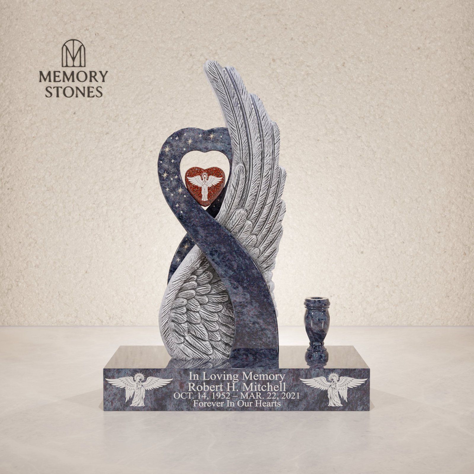 Eternal Wings Shaped Granite Headstone view 2
