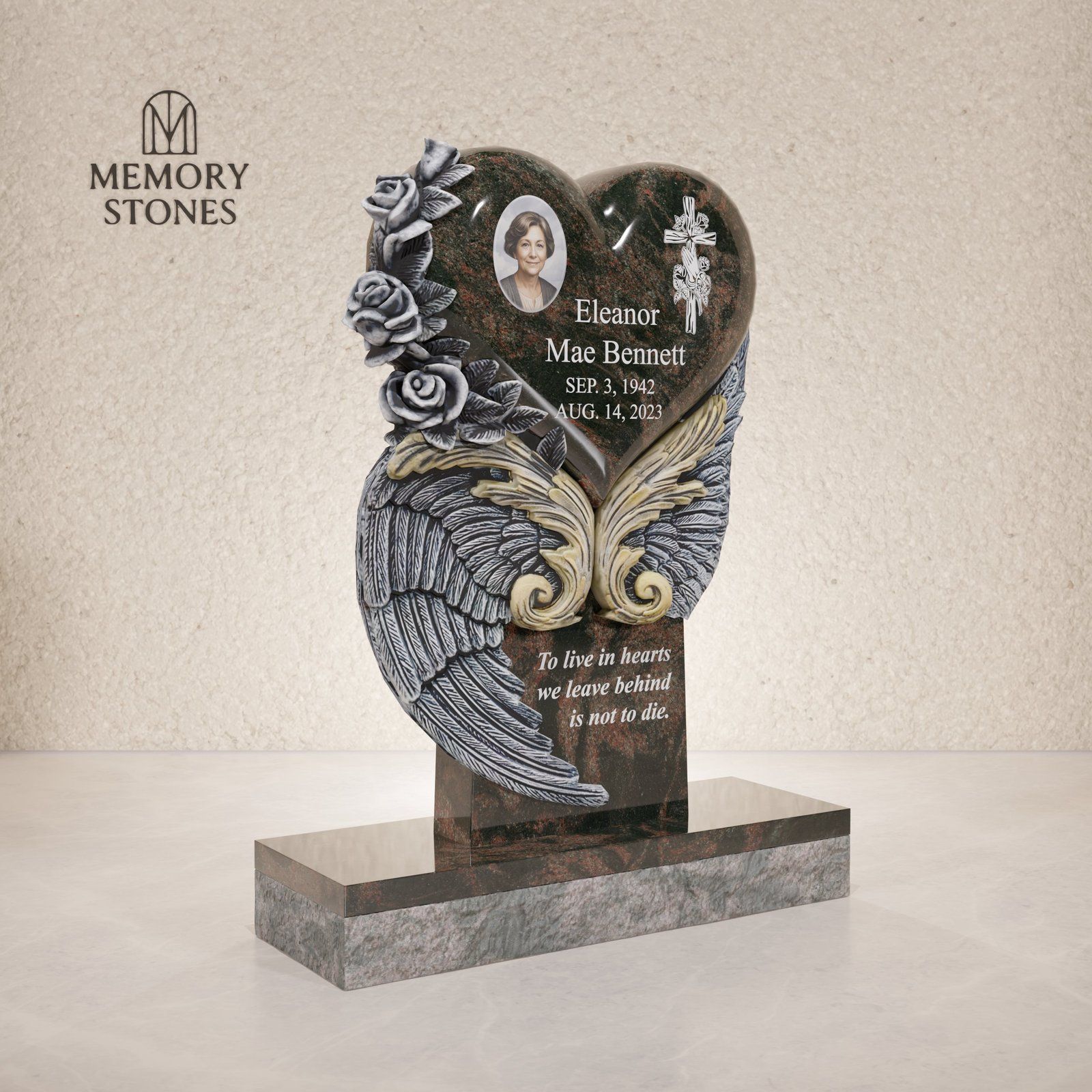 Heavenly Heart and Wings Granite Headstone