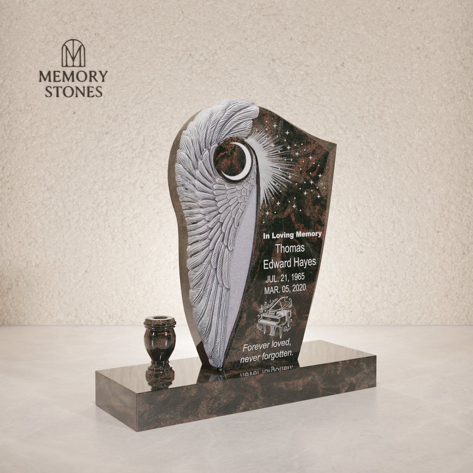 Celestial Angel Wing Shaped Granite Headstone