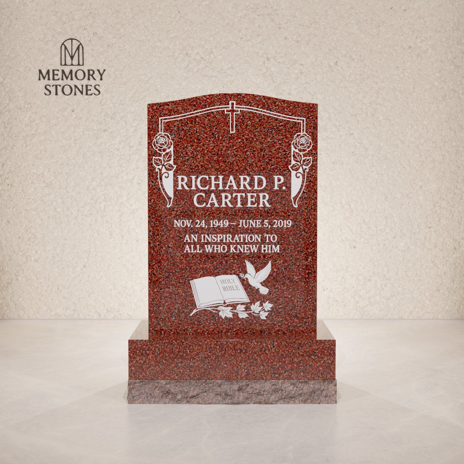 Classic Upright Granite Headstone view 2