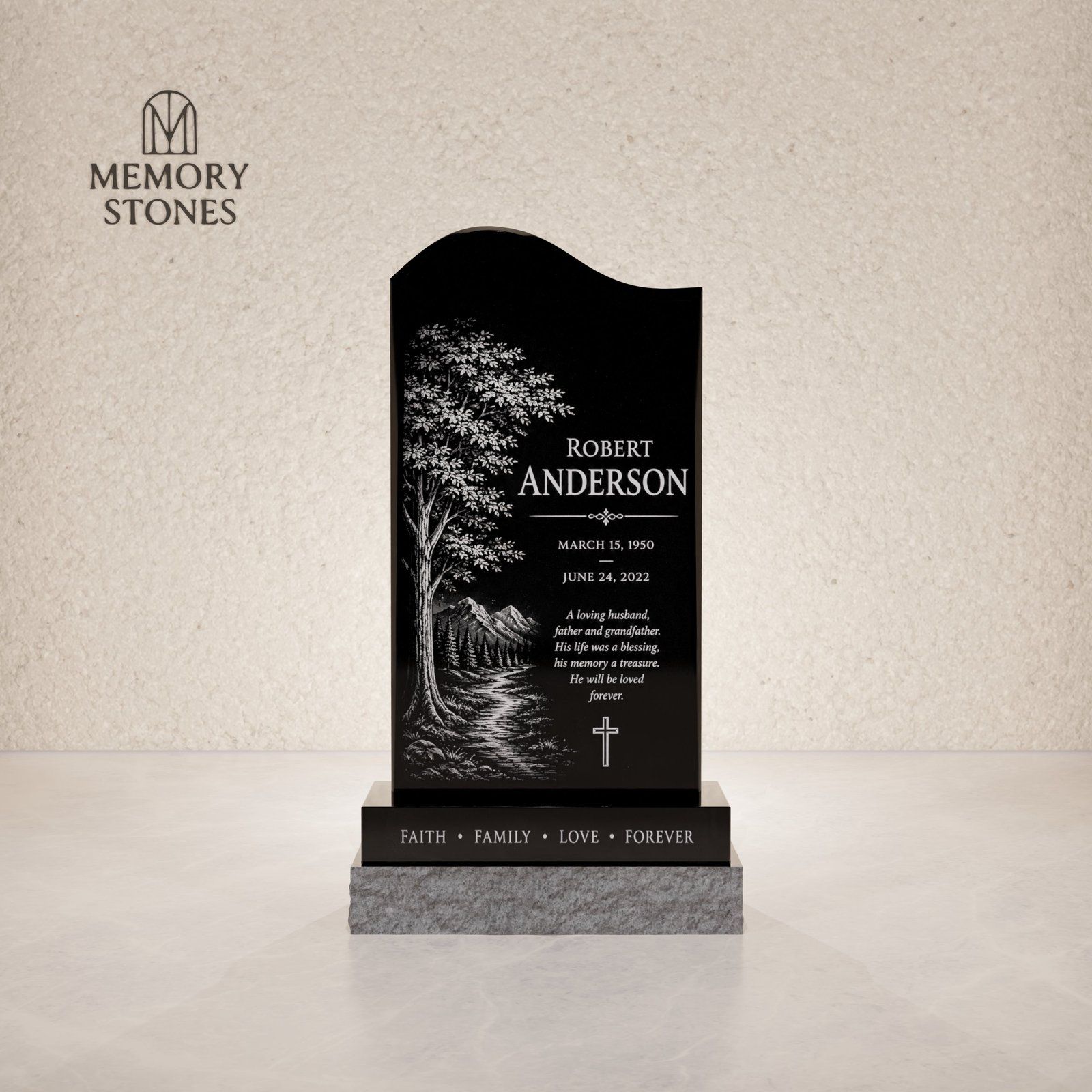 Upright Granite Headstone view 2