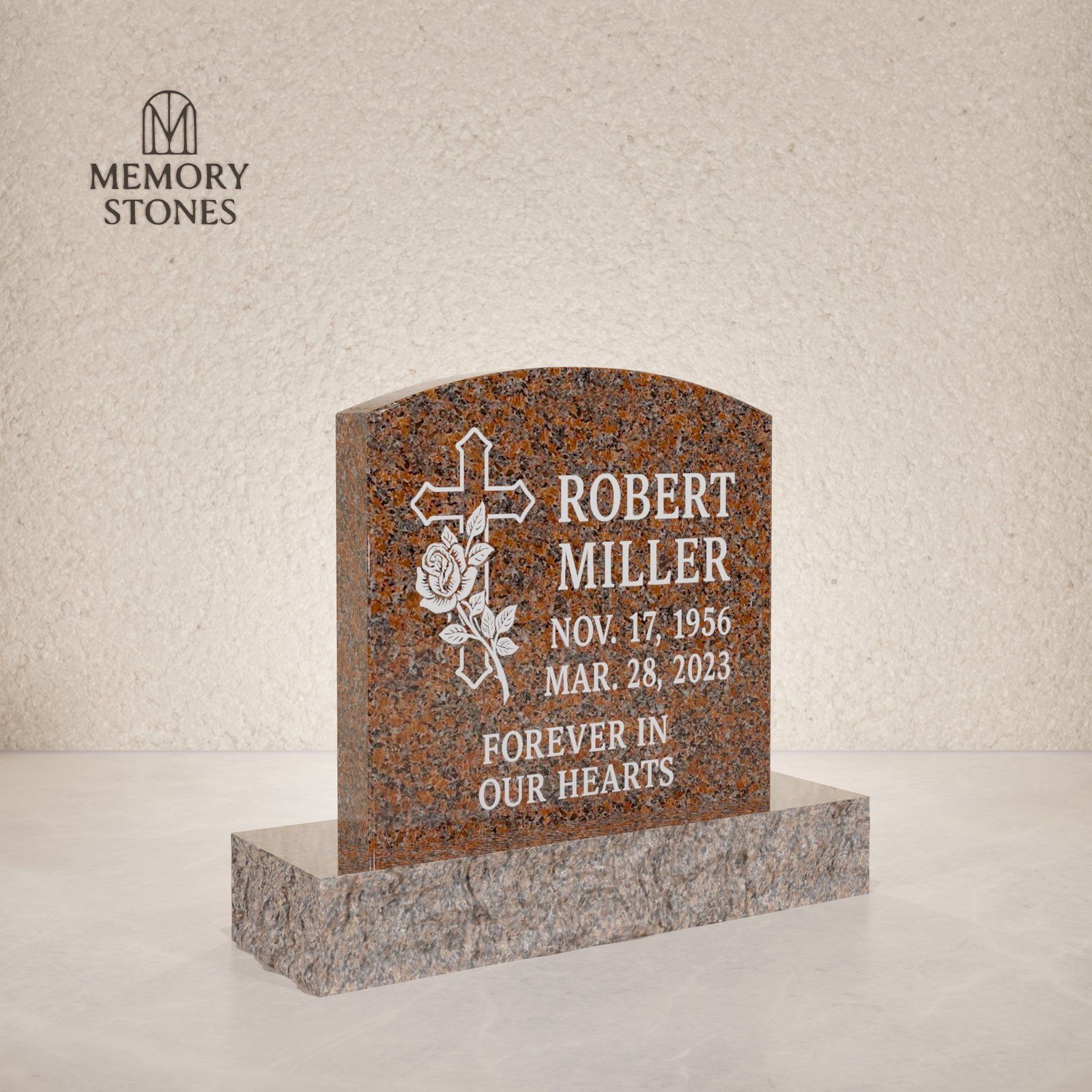 Polished Upright Headstone with Rock Base