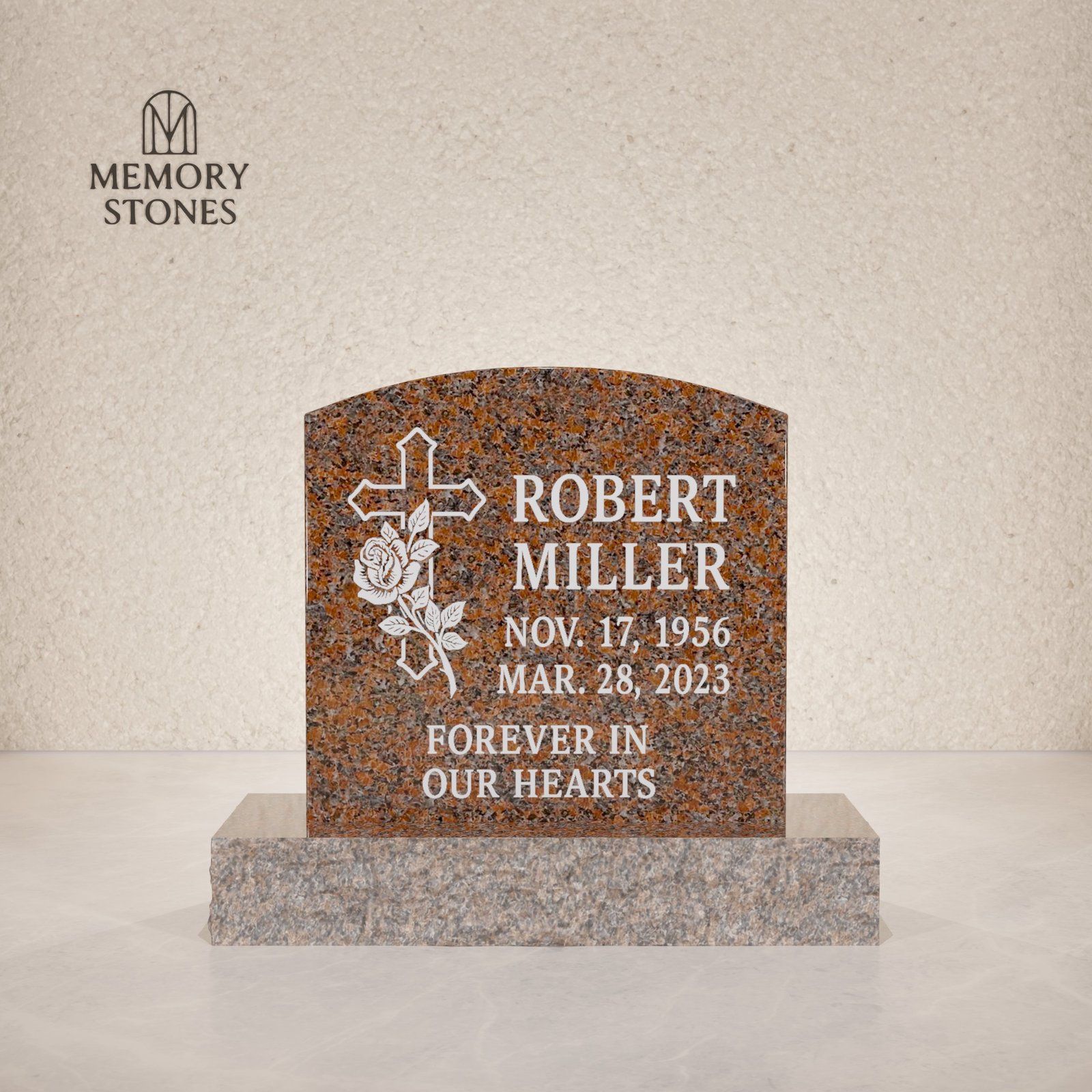 Polished Upright Headstone with Rock Base view 2