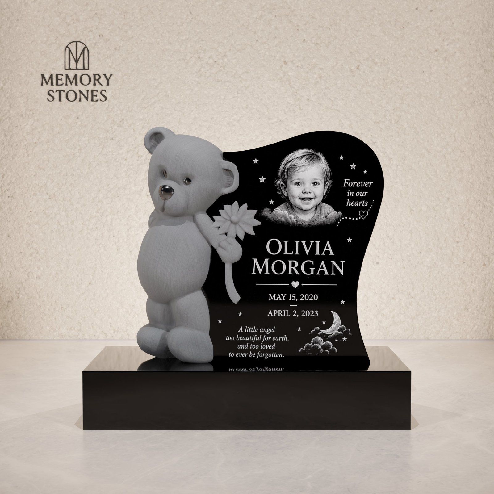 Teddy Bear Children’s Granite Headstone view 2