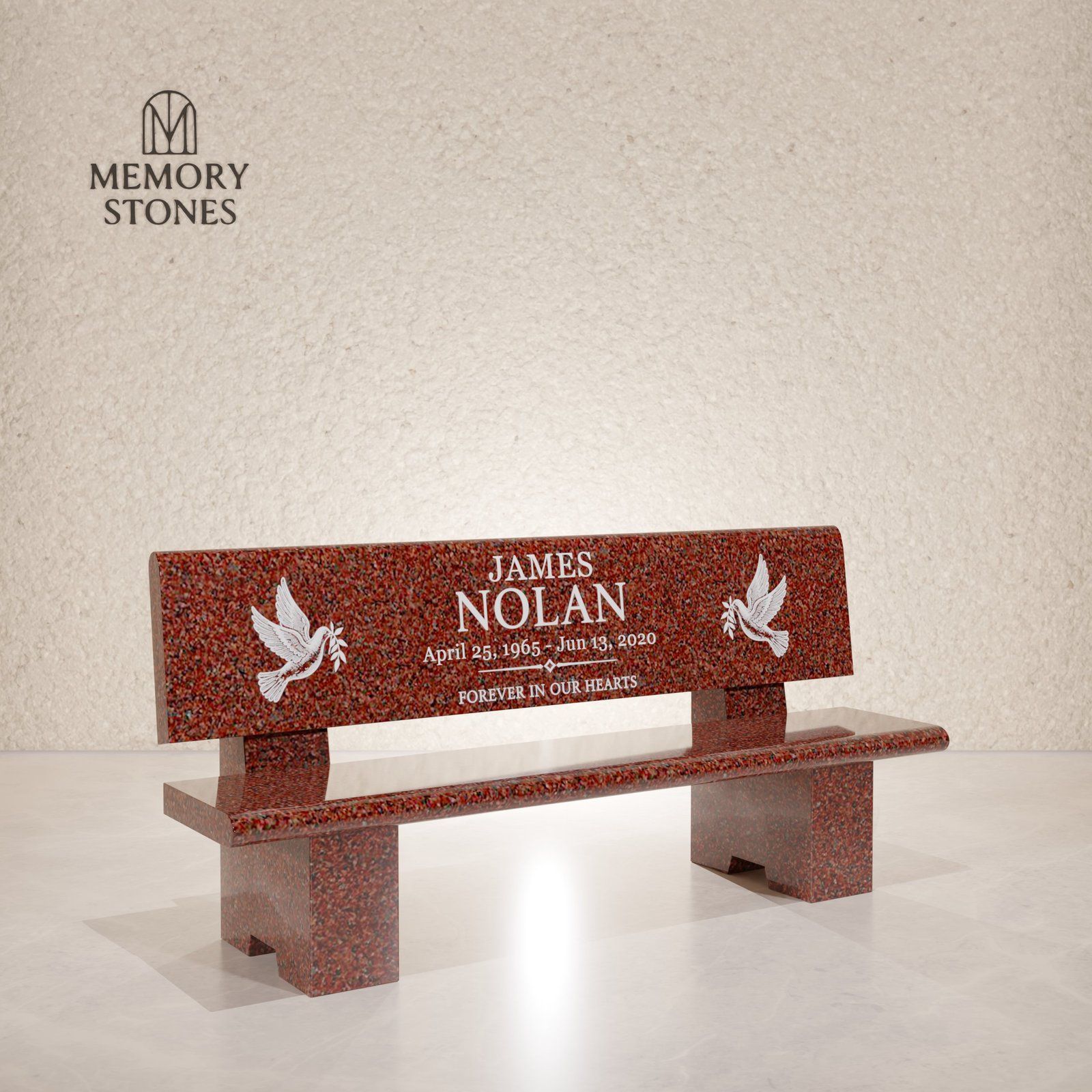 Granite Memorial Bench with Backrest