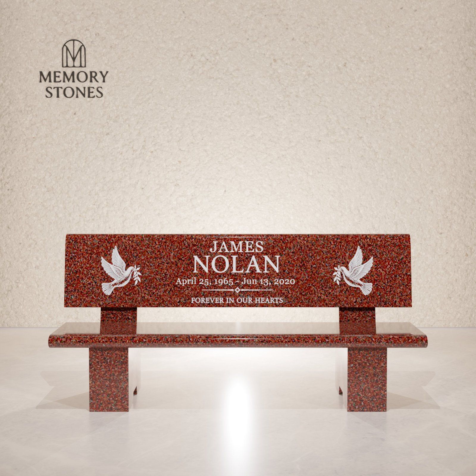 Granite Memorial Bench with Backrest view 2
