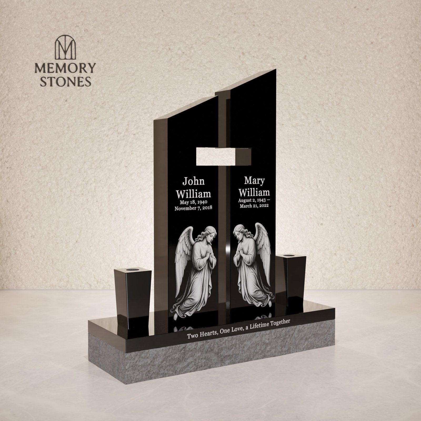 Cross-Shaped Companion Granite Headstone