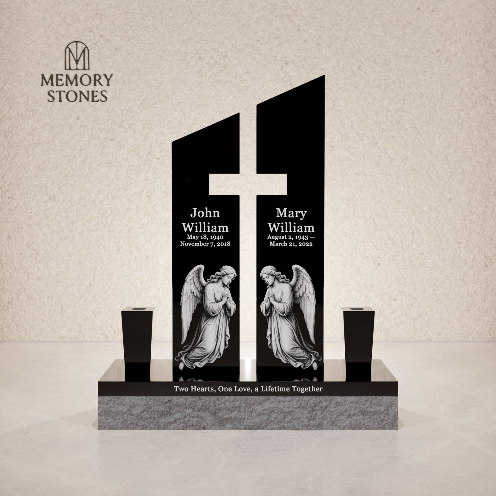 Cross-Shaped Companion Granite Headstone view 2