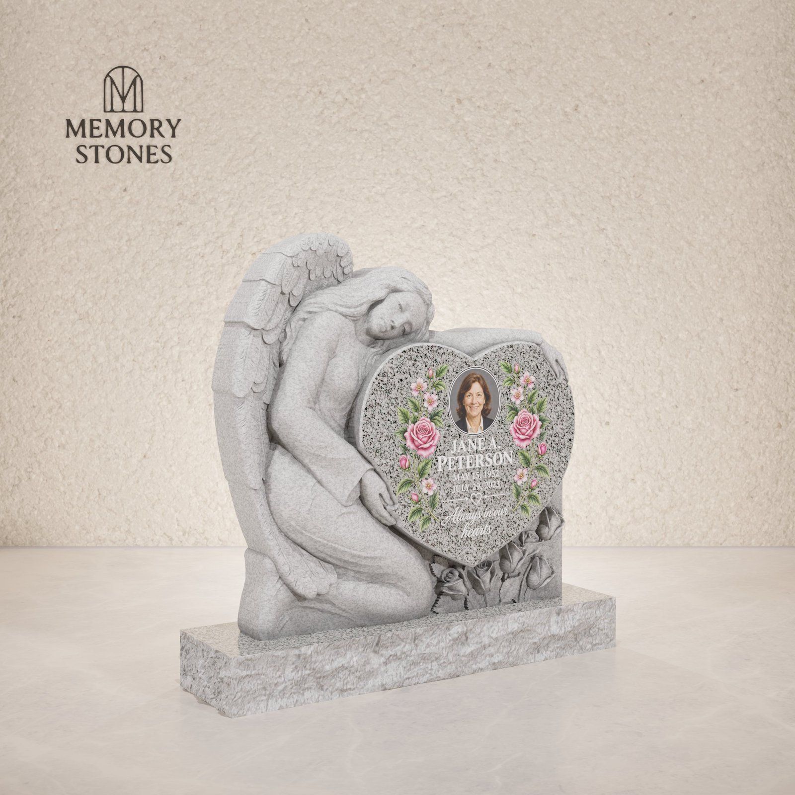 Angel & Heart Granite Headstone