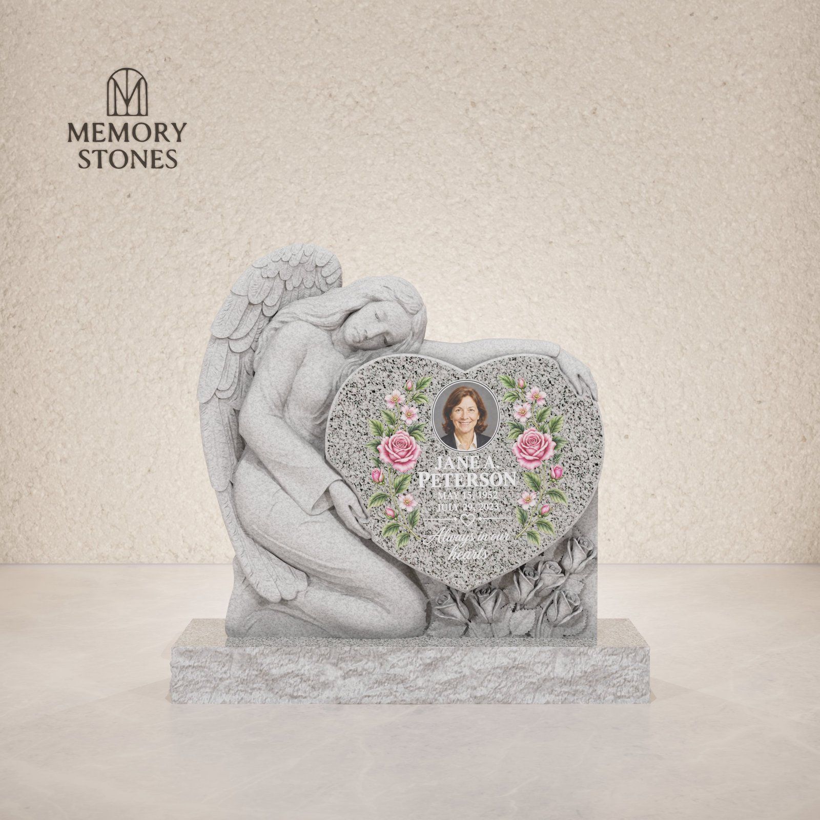 Angel & Heart Granite Headstone view 2