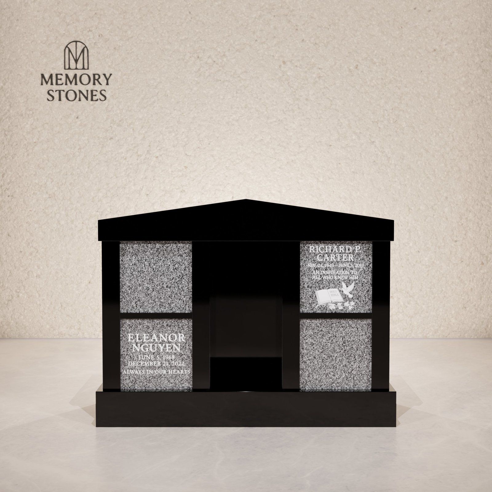 4-Niche Granite Columbarium Monument view 2