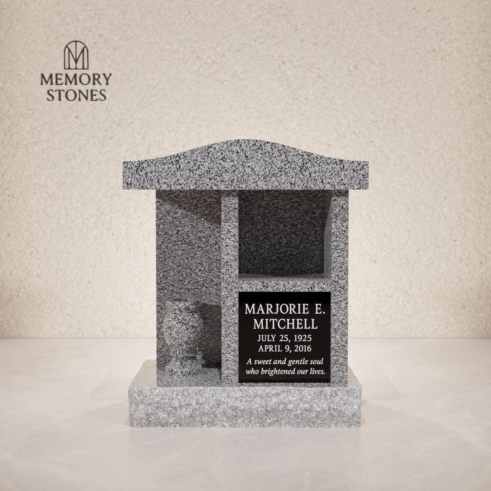 2-Niches Granite Columbarium Monument view 2