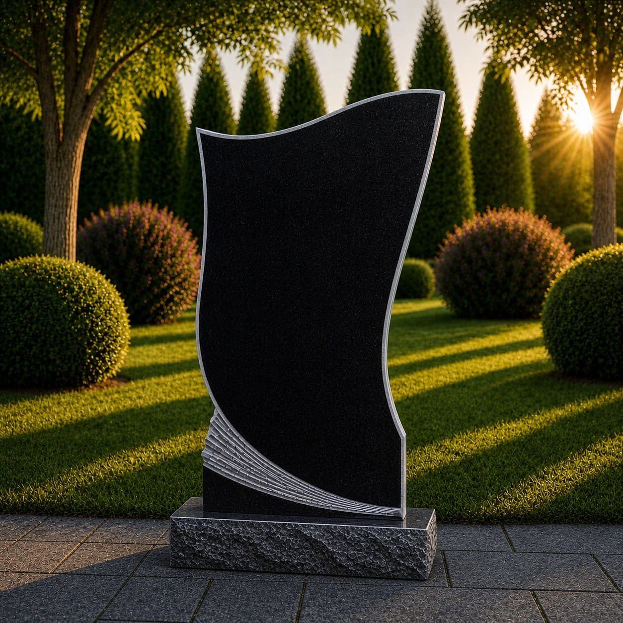 Modern Wave-Edge Upright Granite Headstone