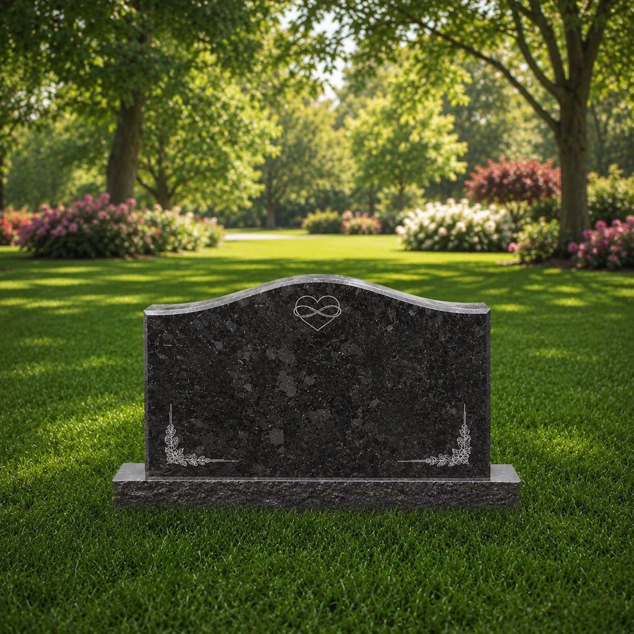 Companion Upright Serpentine Headstone with Rock Base