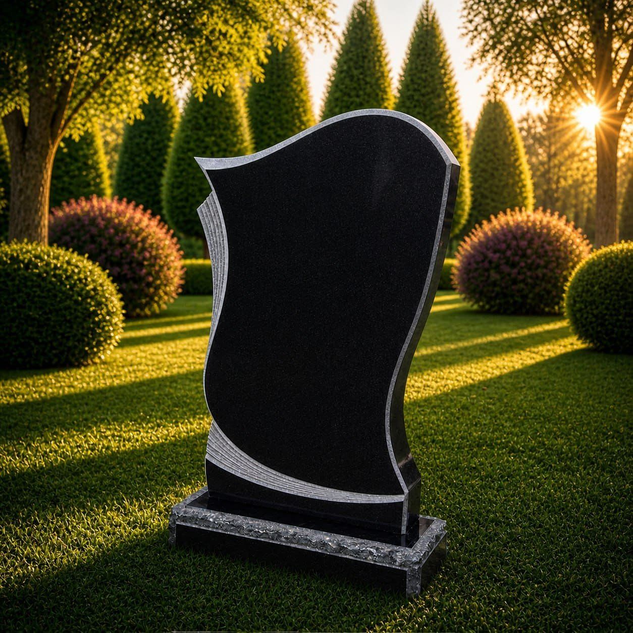 Wave-Curve Upright Granite Headstone