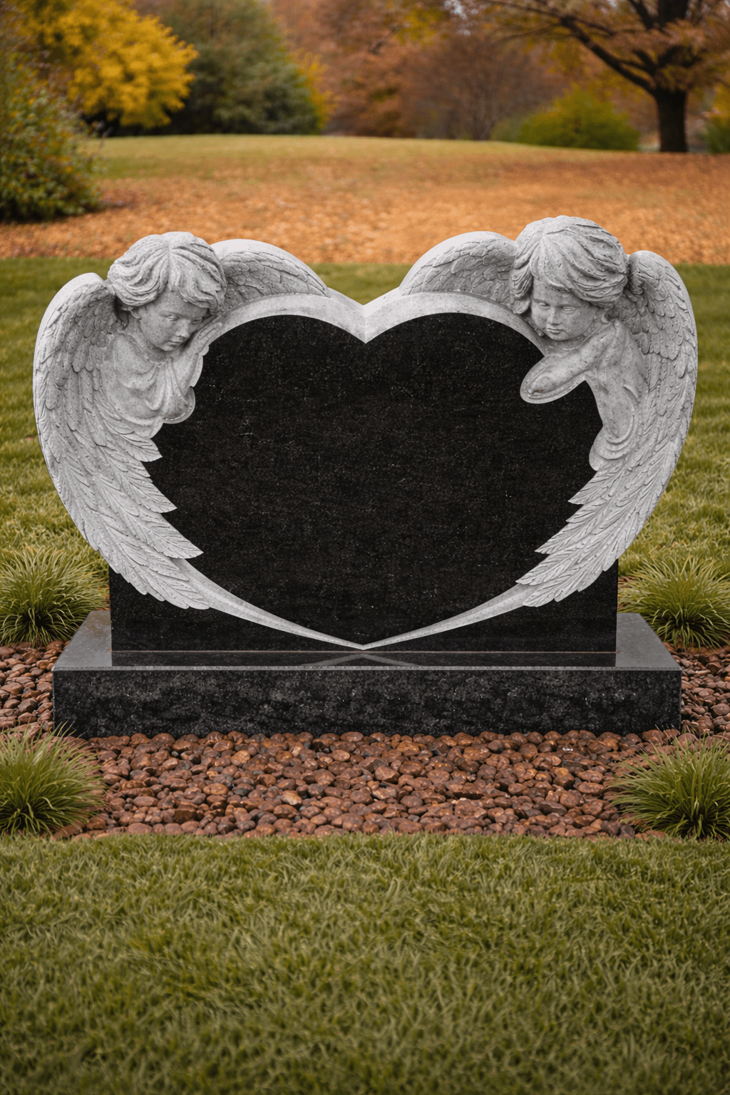 Two Angels Embracing Heart Companion Headstone